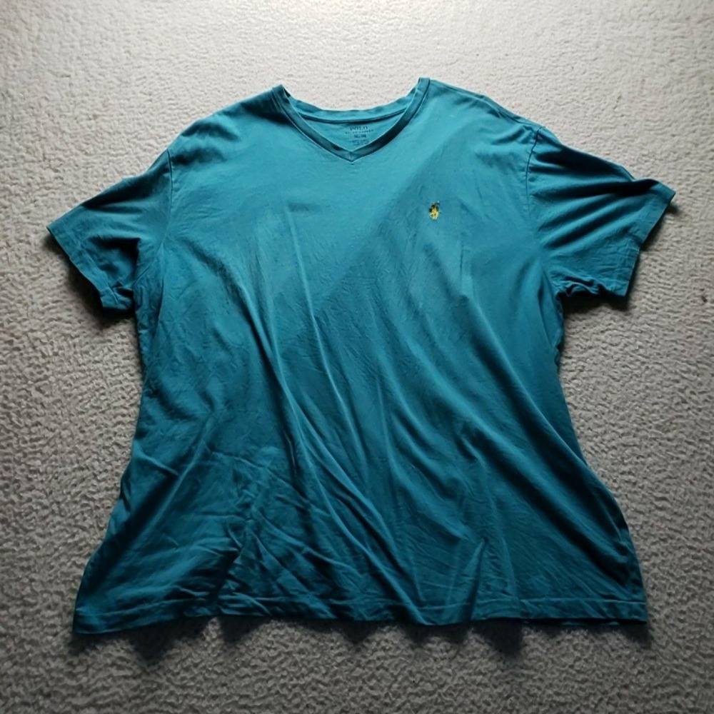 Polo Ralph Lauren Shirt Mens XL Blue V Neck Pony Logo Tagless Cotton Jersey Tee